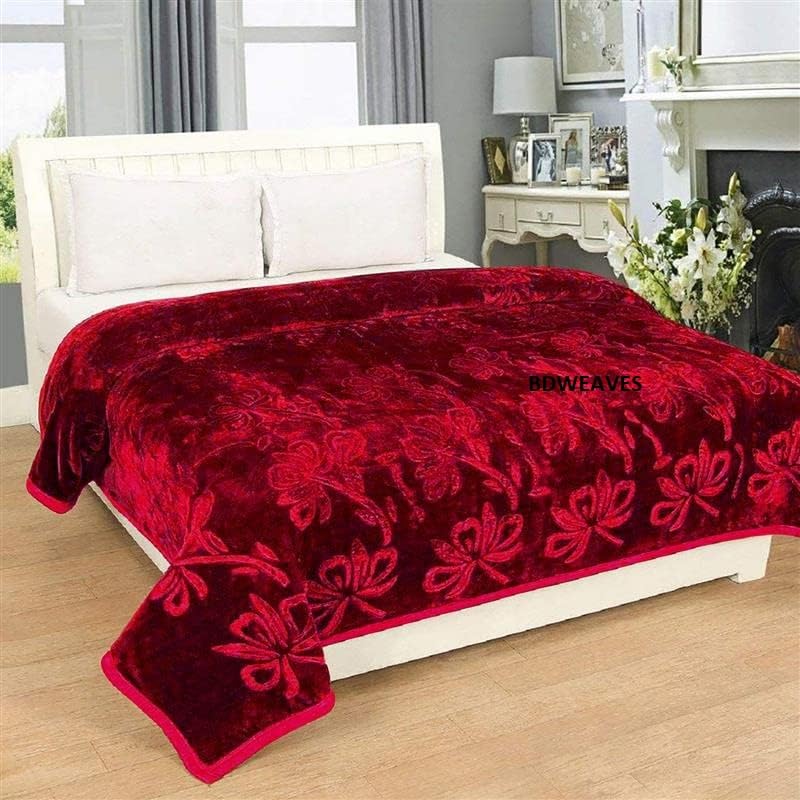 BDWEAVES Woolen Super Soft Blanket for Winter (Maroon, Single Bed)