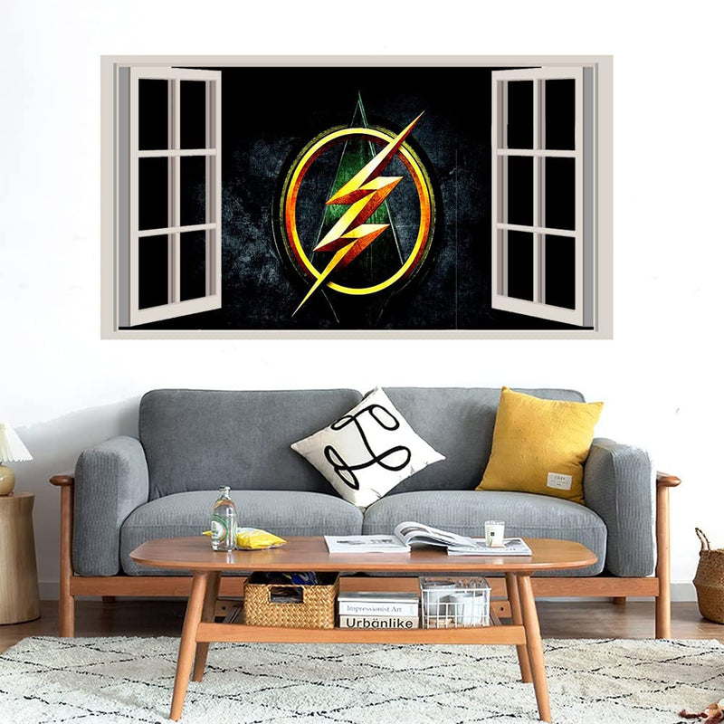 GADGETS WRAP Printed Wall Decal Sticker Fake Window Style Decal (90cm x 50cm) - Flash Superhero Logo