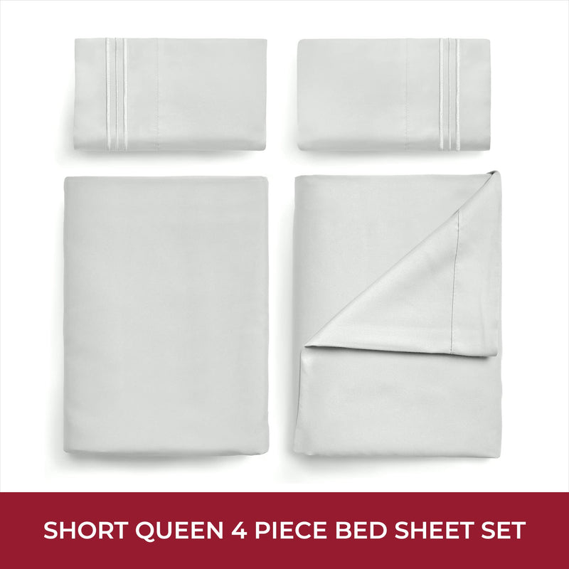 Mellanni RV Bedding - Hotel Luxury 1800 Bedding Sheets & Pillowcases - Extra Soft Cooling Bed Sheets - Deep Pocket up to 16 inch - Wrinkle, Fade, Stain Resistant - 4 PC (RV / Short Queen, Light Gray)