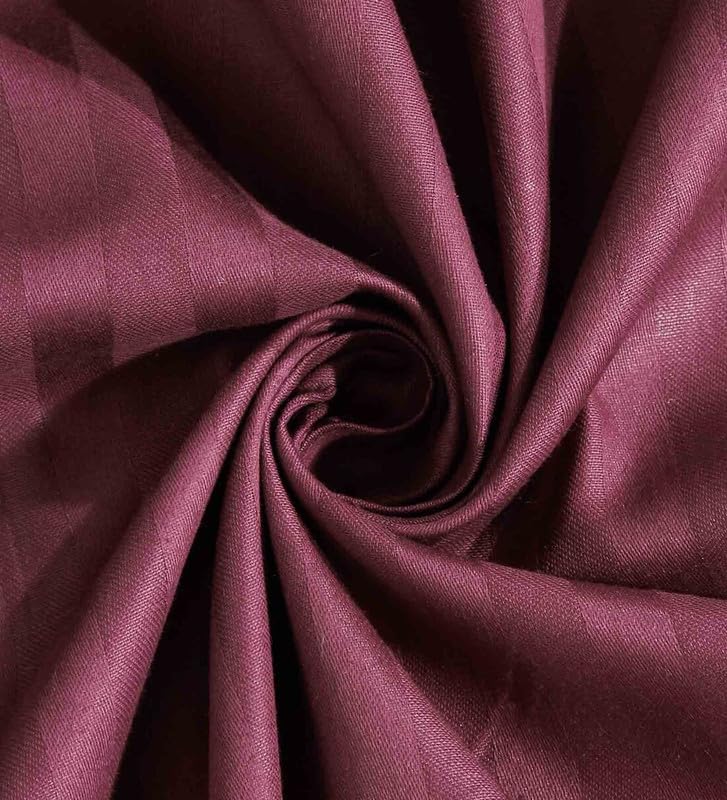 Ghar Roshan 300 TC Glace Cotton Plain Stripe Queen Size Double Bedsheet with 2 Pillow Cover for Home, Hotel, Guest Room (90 X 100) Inch Pack of 1 (Maroon)