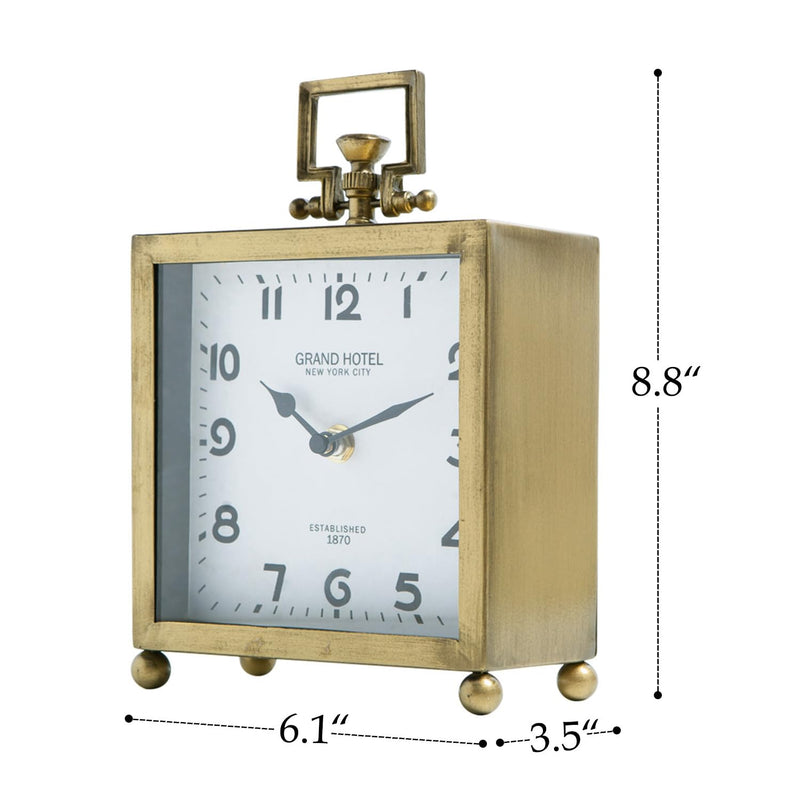 NIKKY HOME Metal Table Clock, Silent Non-Ticking Classic Analog Desk Clock for Living Room Decor Shelf - Gold