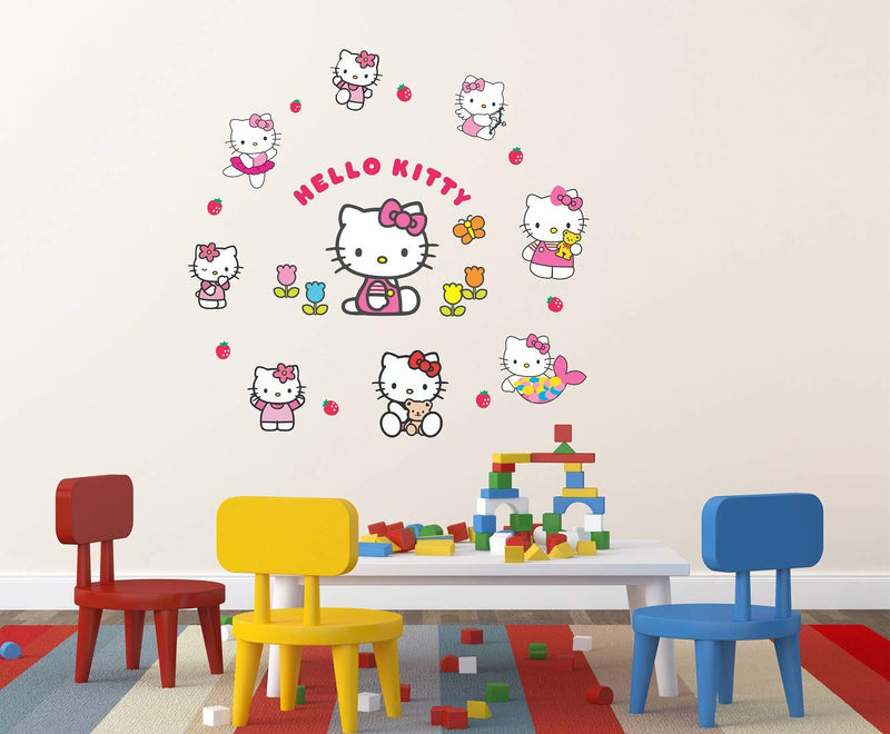 Wallzone Hello Kitty Printed Vinyl Wall Sticker for Kids Room/Bedroom/Dining Hall| Wall Sticker for Home Decor (Medium, 70 cm x 70 cm)