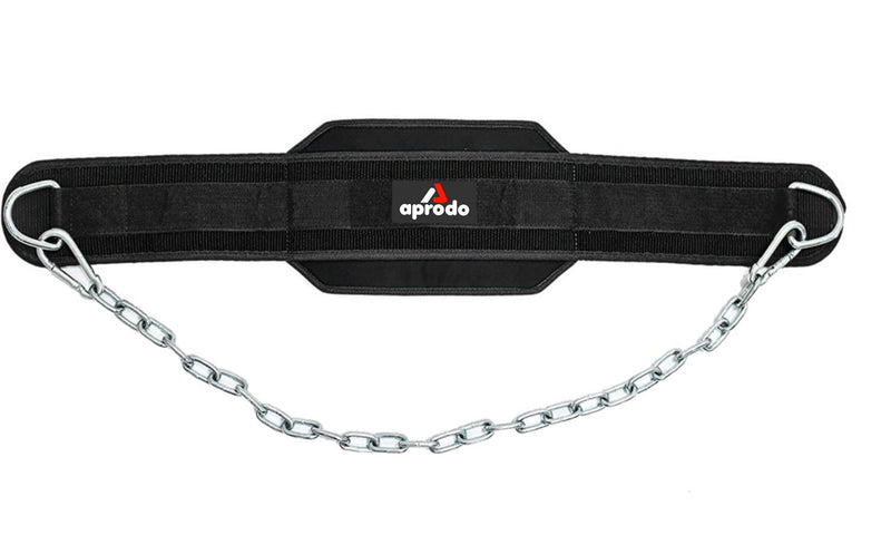 APRODO Professional Back Support DIP Belt with Steel Chain 36 INCHES Weighted Chain for DIPS Pull UPS Weight Lifting Crossfit, ONE Size FITS All (BLACK BLACK)