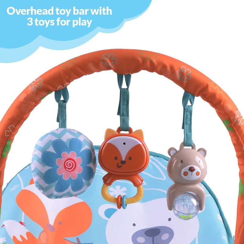 INFANTSO Baby Rocker Portable Including Free Mosquito Net & U Shape Pillow with Calming Vibrations & Musical Toy Blue