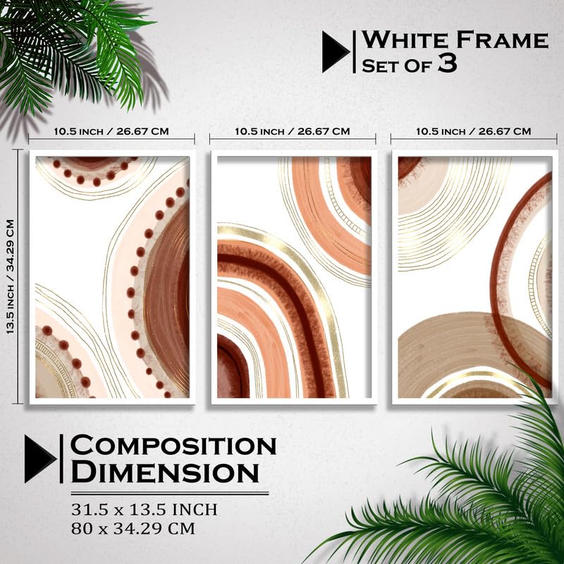 SAF paintings Set of 3 Abstract Boho modern art design Premium white Framed Bohemian wall painting for for Wall, Home and Living Room Decoration 80 cms x 34.29 cms COMBO-2112-K3