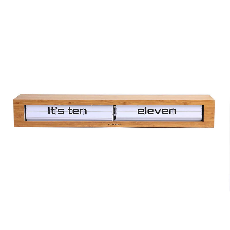 Cloudnola Texttime Wood Wall and Tabletop Flip Clock and Wall Decor, Bamboo and White, 24 inches Wide, Battery Operated Digital Display, Perfect for Living Room, Kitchen, Bedroom, Office and More!
