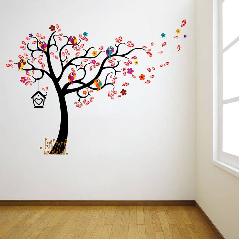 Divine Printry Tree with Leaf and Birds Wall Sticker Size - (85 * 63) cm - (DP0000426L)