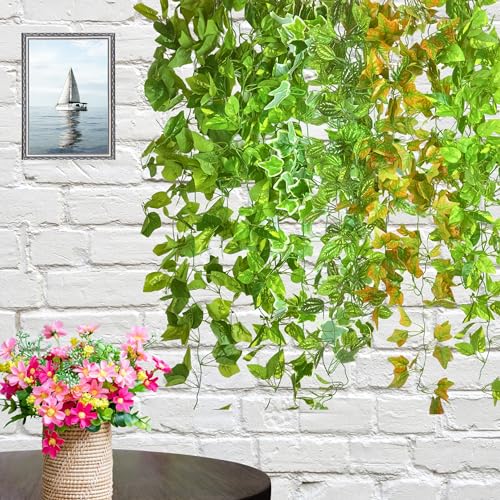 Tdas Artificial Plants Leaves Hanging Ivy Garlands Plant Greenery Vine Creeper Home Decor Door Wall Balcony Decoration Party Festival Craft (Design3 (2 Pieces))