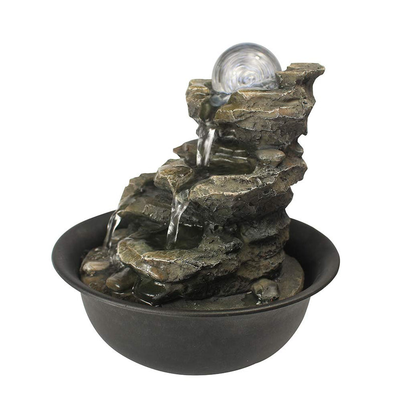 ZEERKEER Spinning Orb Rock Cascading Tabletop Fountain, Zen Meditation Indoor Waterfall Feature with LED Light for Home Office Bedroom Relaxation