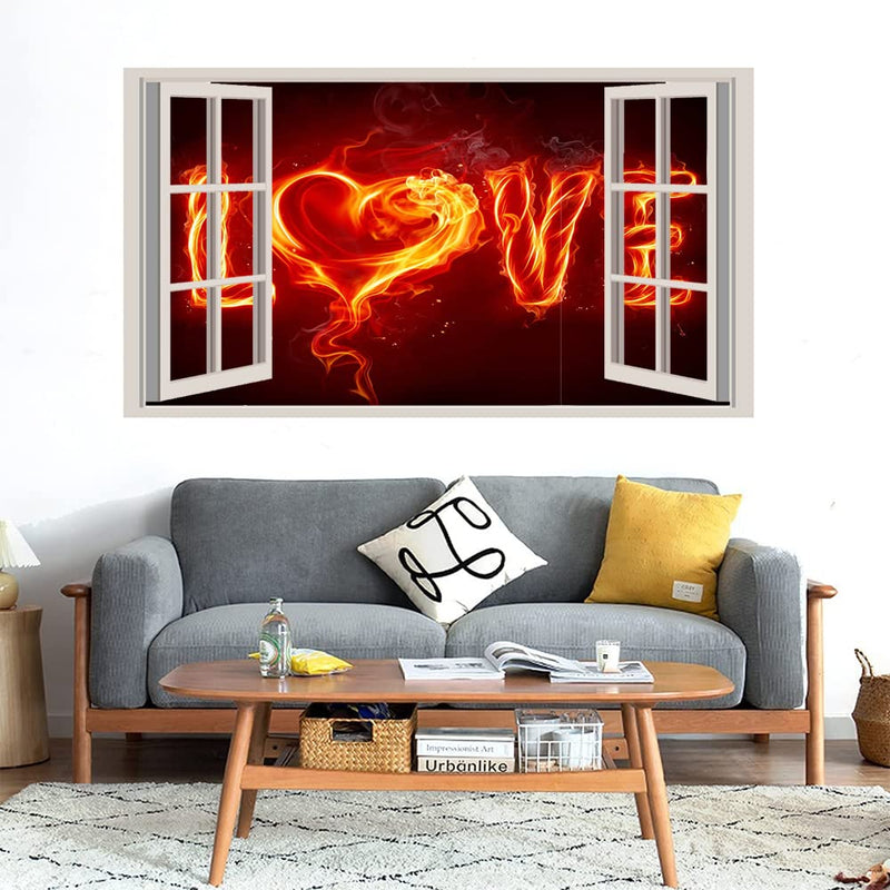 GADGETS WRAP Printed Wall Decal Sticker Fake Window Style Decal (90cm x 50cm) - The Love in FIRE