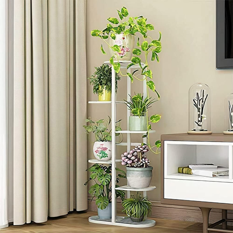 TRUST STORE® 6 TIER 7 POTTED IRON METAL PLANT STAND FOR OUTTDOOR, INDOOR BALCONY LIVING ROOM {WITHOUT POT} (7POT)… (White)