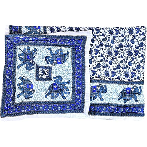 THROW KING Rajasthani Traditional Cotton and Jaipuri Elephant Printed Floral Design Reversible Quilts (Single Bed)