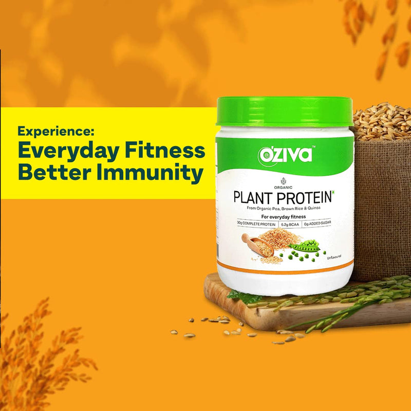 OZiva Organic Plant Protein for Everyday Fitness | 30g Protein - Pea Isolate | Complete Plant Protein Powder | No Added Sugar, Certified Clean & Vegan (Unflavoured, 500g)