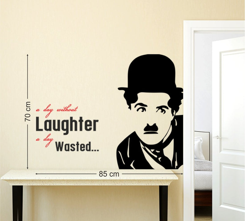 Wallstick ' A Day Without Laughter is a Day Wasted (Charlie Chaplin) ' Wall Sticker (Vinyl, 70 cm x 85 cm, Black and red)