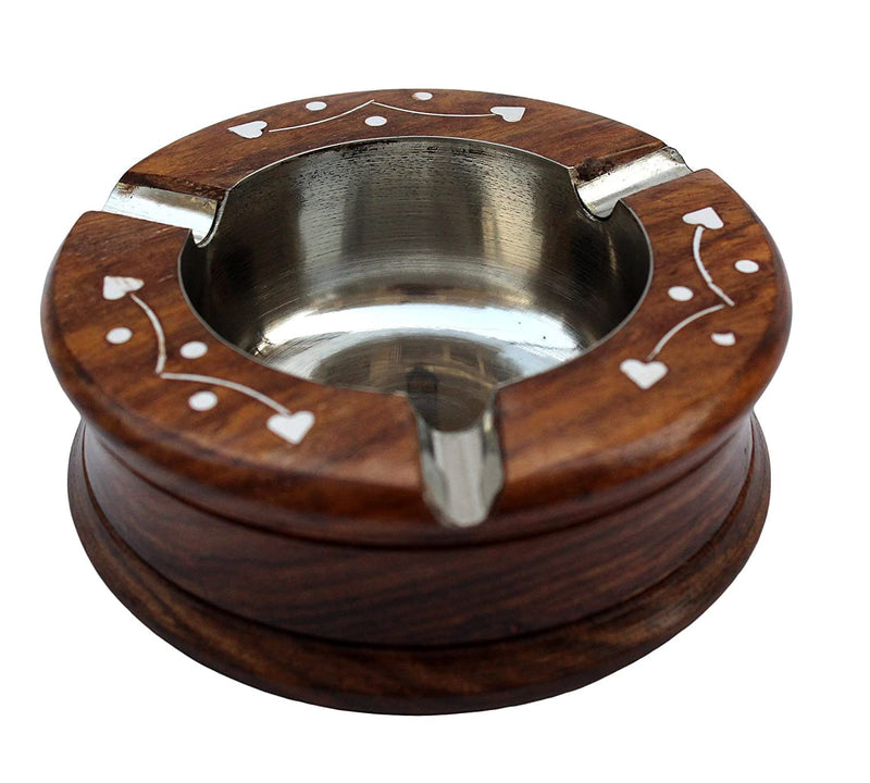 Antlantic Wood Store Wooden Handmade Round Shaped Home and Office Ashtray for Cigar and Cigarettes 1pc (6.35 x 6.35 X 2 cm)