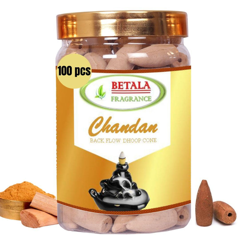 Betala Fragrance Chandan/Sandal Flavour Backflow Dhoop Cones, Back flow Incense Cone Pack of 100 Pcs (100 Pcs)