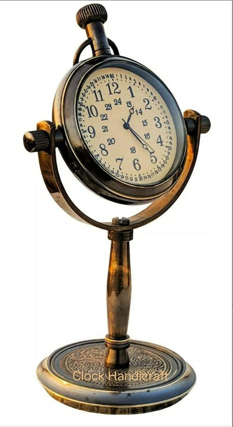 AHSKY Clock Handicraft Antique Brass Table Clock for Home Study Living Room and Office Living Rounded Shape Brown