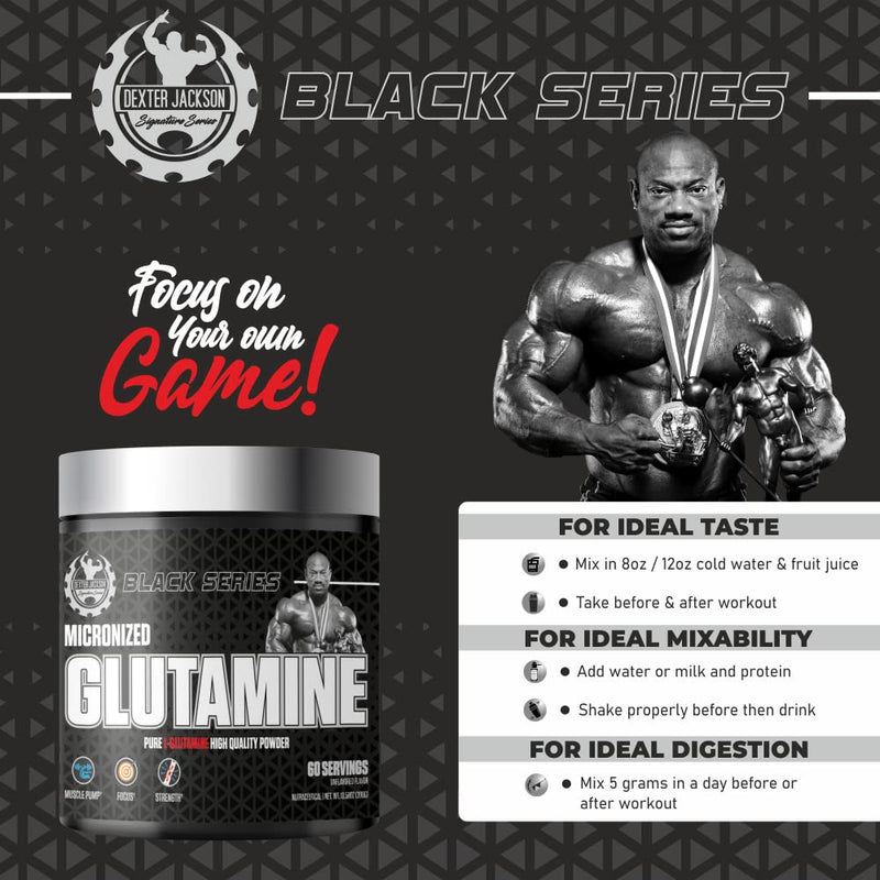 Dexter Jackson Black Series Micronized Glutamine - 60 Servings, 300gm | Muscle Recovery and Immune Support - Essential Amino Acid