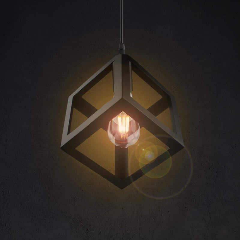 DarkVision Black Hanging Pendant Ceiling Light, Cube Shape for Bedroom, Living Room, Restaurant, Malls (Without Bulb)(Metal)