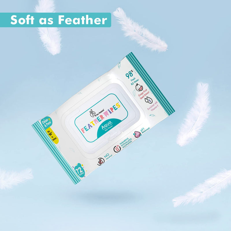 R For Rabbit Feather Aqua Baby Wipes | Wet Water Wipes for babies with Lid (Combo Offer Pack of 3)