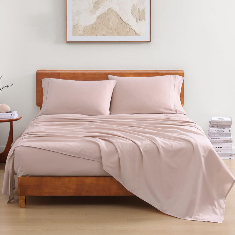 Lane Linen 100% Organic Cotton King Bed Sheet Set |Breathable Fabric | Sustainable & Eco Friendly(Sephia Rose,King)