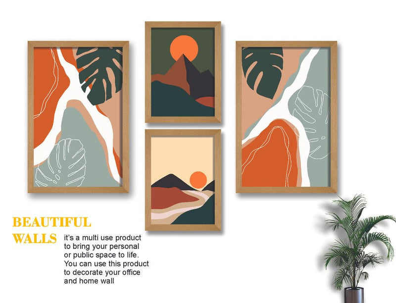 SAF paintings Set of 4 Modern Art Premium Brown frame painting for Wall Decoration SA-B07M2K2