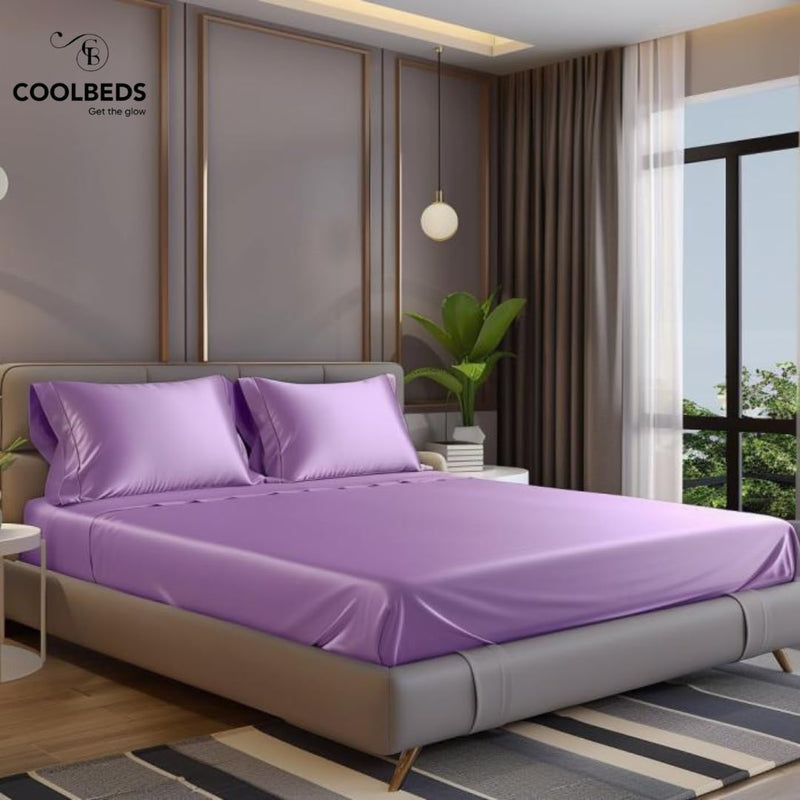 COOLBEDS Satin Bedsheet for Double Bed Elastic Fitted - Bedsheet for Double Bed - Double Bedsheet with 2 Pillow Covers - Satin Bedsheet - Elastic Bedsheet - 400 Thread Count - 203 x 152 cms (Lavendar)