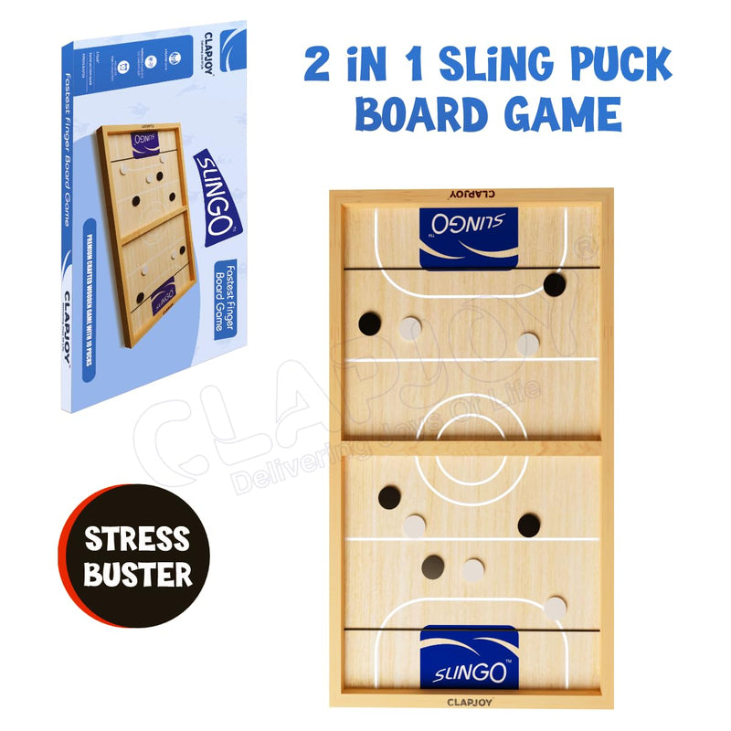 Clapjoy Slingo 2 in 1 Fastest Finger First Board Games for Adults & Kids Wooden String Hockey Game Sling Puck Board Hockey Toy Perfect for Family (Sling Puck)