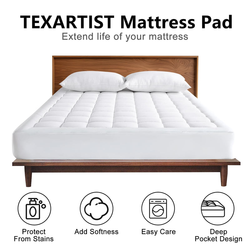 TEXARTIST Mattress Pad Cover Full, Cooling Mattress Topper, 400 TC Cotton Pillow Top with 8-21 Inch Deep Pocket