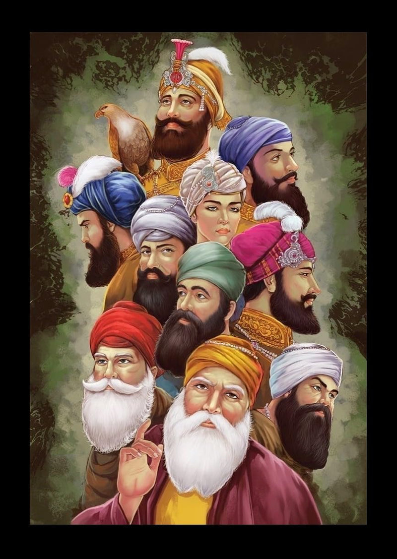 S.K 10 Sikh Gurus Photo Frame Guru Nanak Dev Ji Guru Gobind Singh Ji Photo Frame for Home Office Living Room Without Glass D004 (10 x 14 Inch)