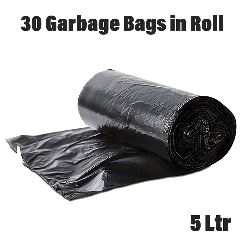 Kuber Industries 30 Count Biodegradable Garbage Bags Small|Plastic Dustbin Bags|Trash Bags For Kitchen, Office, Warehouse, Pantry Or Washroom 5 Ltr (Black)