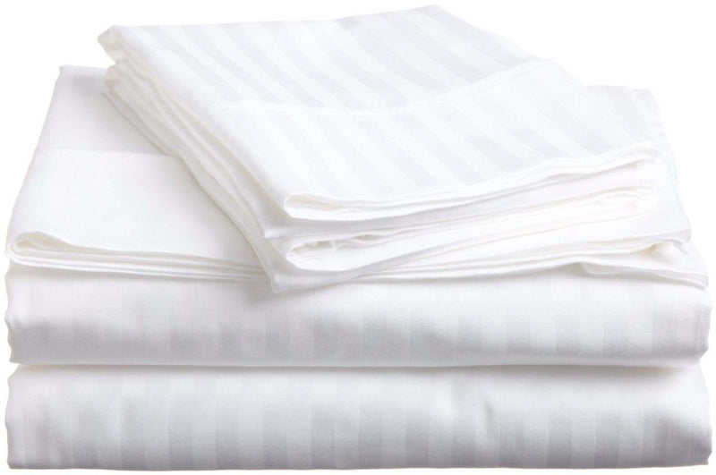 Trance Home Linen Cotton 300Tc Satin Stripe King Fitted Bed Sheet With 2 Pillow Covers (78 X 72 Inch, White), 300 tc