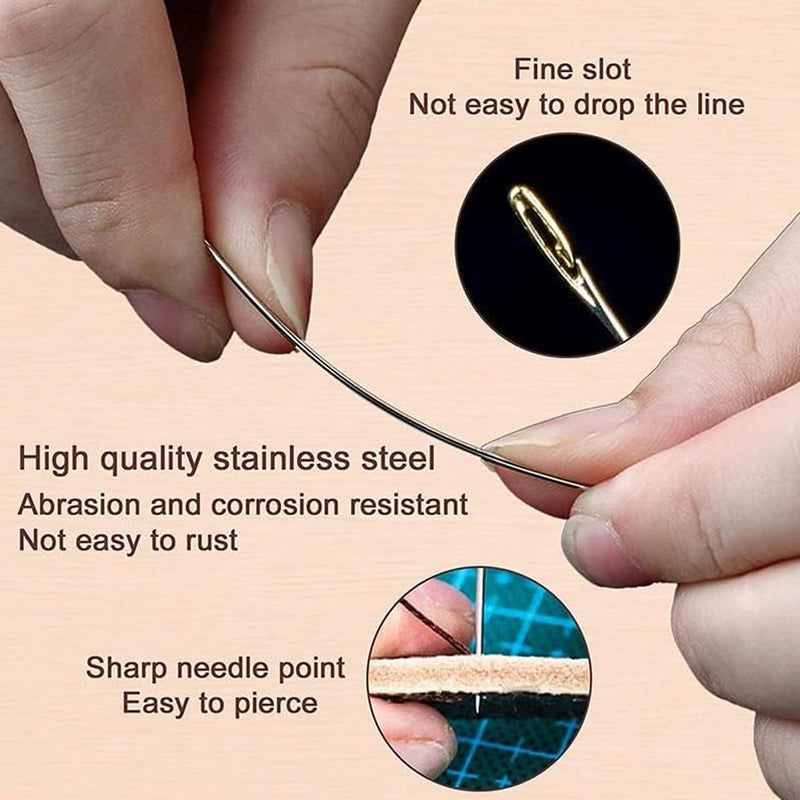 HASTHIP® 30pcs Quilting Needle Self-Threading Quilting Needle with Wooden Needle Case Long Quilting Needle of Various Sizes Easy Self-Threading Quilting Needle for Quilting, Embroidery, Hand Sewing