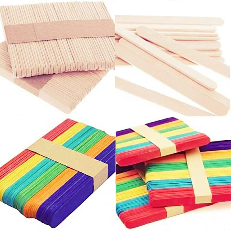 DSR 200 Sticks(100 Colored and 100 Plain) Sticks Natural Wooden ice Cream Sticks for School Projects