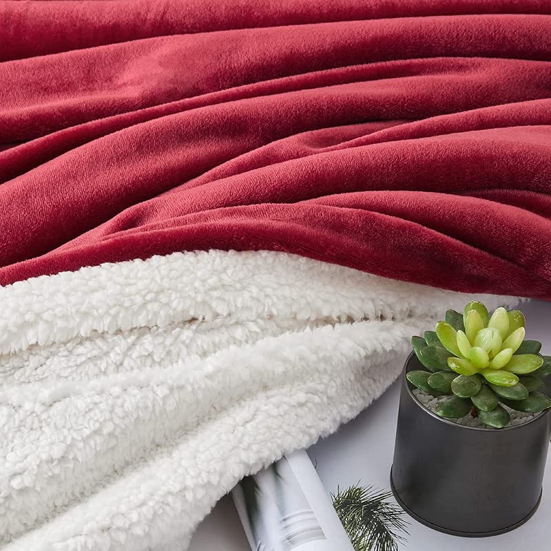 BSB HOME Sherpa Fleece Blanket Double Size Winter Super Soft Extra Warmest and Heavy Thick Winter 500GSM Bed Blankets for Couch Sofa Bed, 90" X 90" (Red)