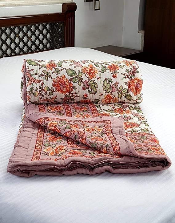 fashhub Jaipuri Rajasthani Traditional Lightweight Pure Cotton Double Bed Soft Jaipuri AC Quilt/Razai Floral Print Mugal Rajai