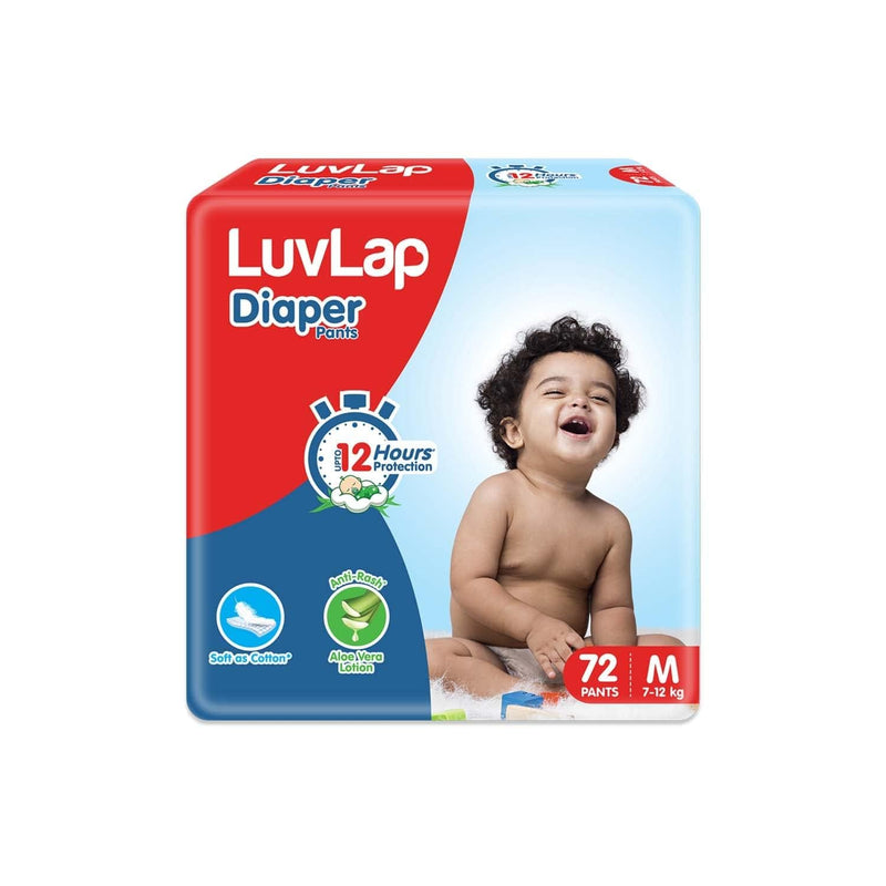 LuvLap Baby Diaper Pants M Size (Medium) , Pack of 72 Count, For babies of 7 to 12Kg with Aloe Vera Lotion for rash protection, with upto 12Hr protection