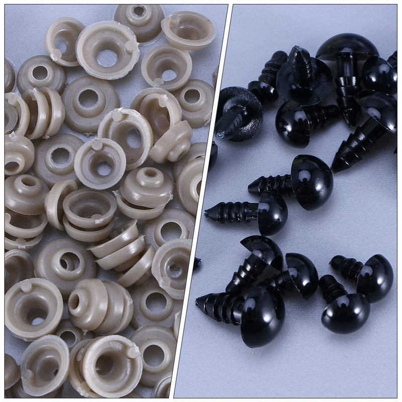 Street27 142 Pieces 6mm/8mm/9mm/10mm/12mm Mixed Plastic Black Doll Puppet Eyes Animal Crafts Safety Eyes for Teddy Bear Children Kids DIY Soft Toys Accessories