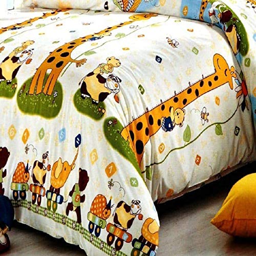 SinghsVillas Decor 260 TC Heavy Glace Cotton Cartoon Print Single Bed Bedsheet with Pillow Cover for Kids (Multicolour, 90 x 60 Inch)