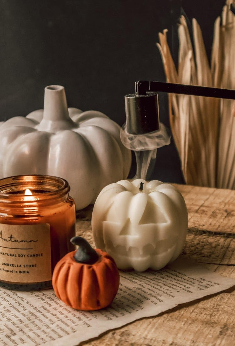 THE UMBRELLA STORE Halloween Sculpture Candle Unscented, 100% Natural Soy Wax- Off White (Pumpkin)