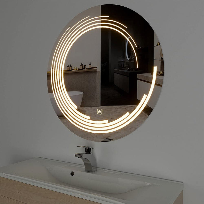 TINITALO Bathroom LED Mirror Home Mirror Wall Mirror with Touch Sensor, 3 Light Effects, Glass, Round LED-11 (30 x 30 Inch)