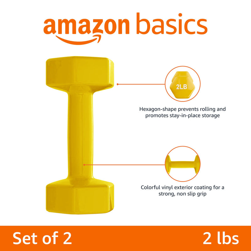 amazon basics Vinyl 2 Pounds Fixed Dumbbells - Set Of 2, Yellow