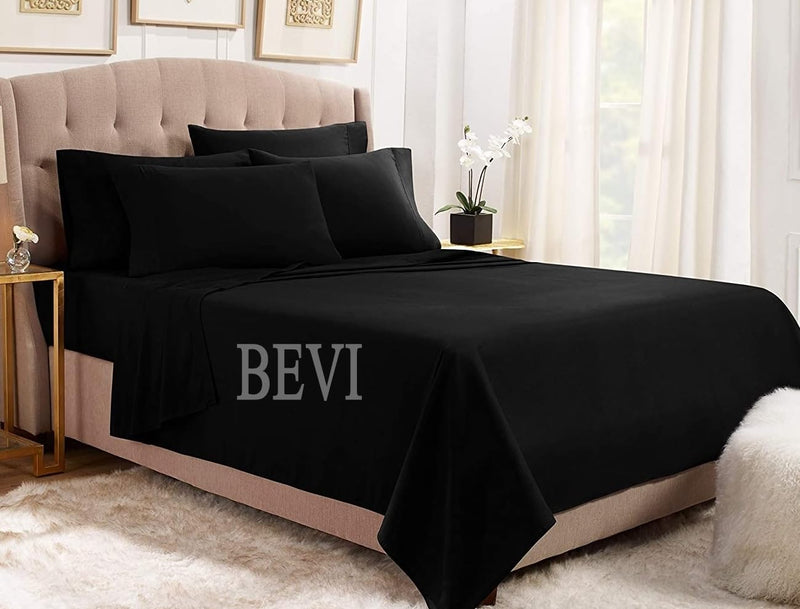 BEVI -100% Cotton 300 TC Super Soft Solid Double King Size Bedsheet for Double Bed with 2 Pillow Cover Size (90"x95") (Slate Black)