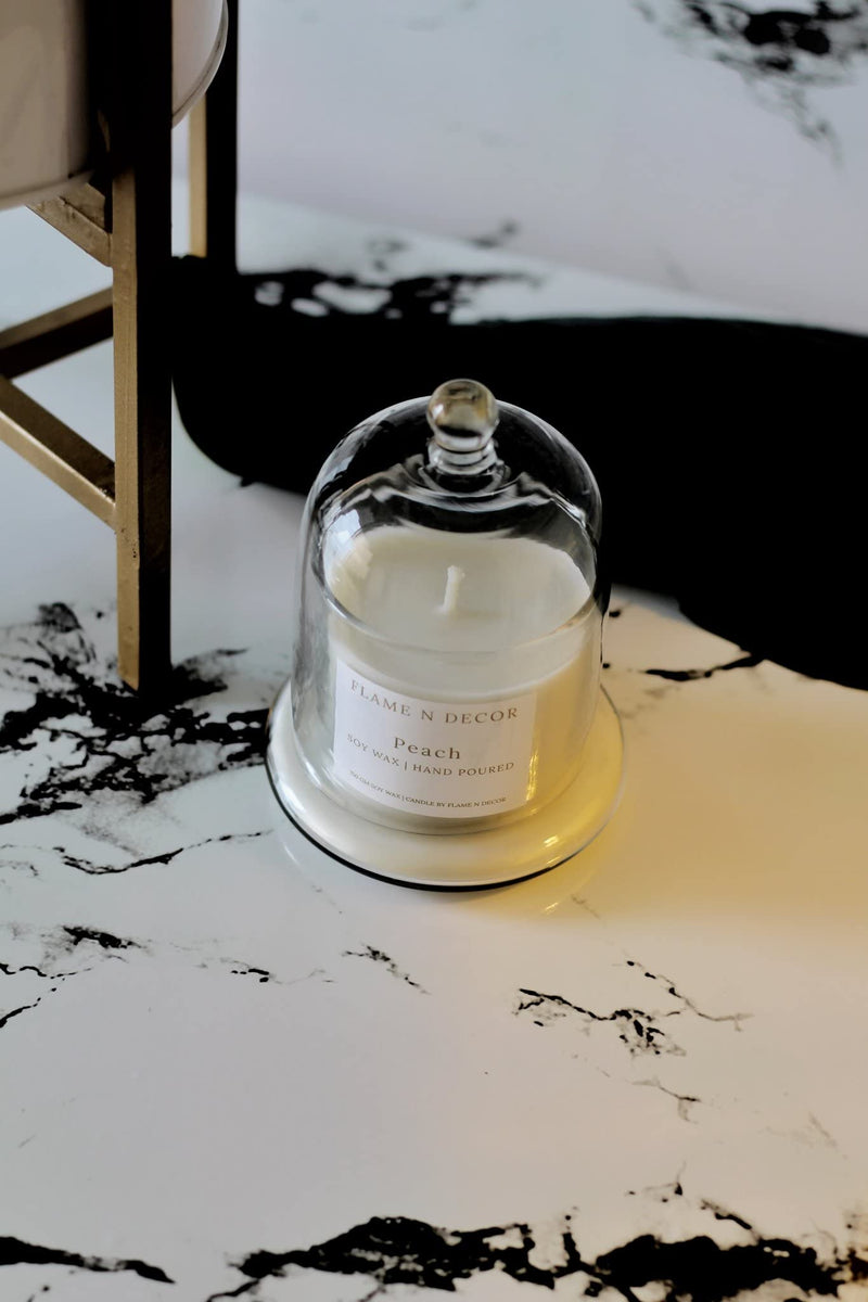 Bell JAR Candle with Glass Dome | Peach | Premium Soy Candle