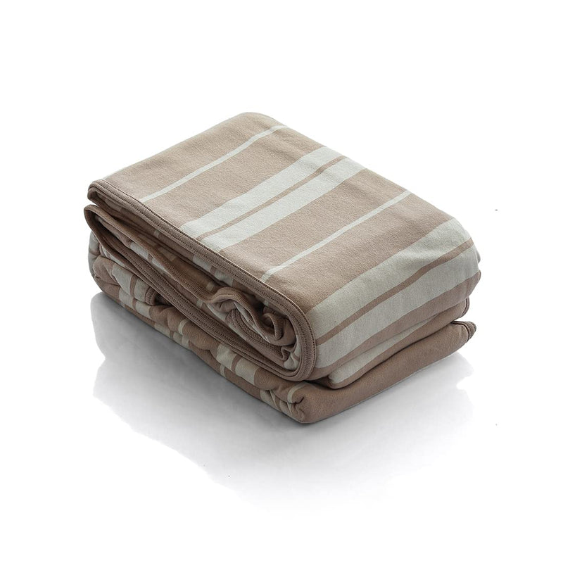 Pluchi Wide Stripe Cotton Knitted Double Bed AC Blankets/Dohar in Natural & Linen Color (229cm x 254cm)