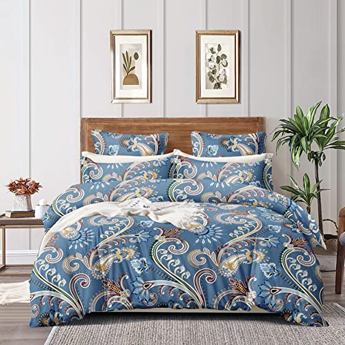 Aurave Paisely 210 TC King Size Fitted Bedsheet - Blue