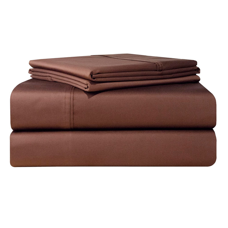 Pointehaven 500-Thread Count 100-Percent Egyptian Cotton Deep Fitted Queen Sheet Set, Chocolate