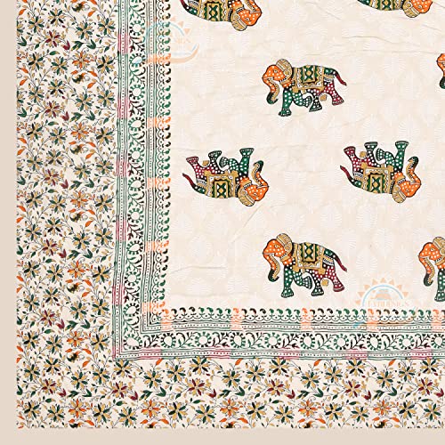 LOARSHY Pure Cotton Elephant Traditional Rajasthani Hand Block Printed Jaipuri Quilt/Razai/Rajai [Light Weight, Multicolor, Single Bed - 60x 90 Inches]