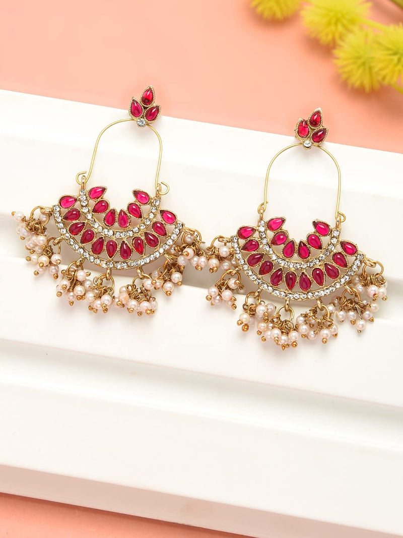 Zaveri Pearls Pink Kundan Austrian Diamonds & Beads Dangle Ethnic Earrings For Women - ZPFK1194