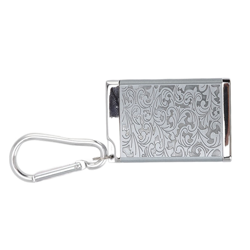 Portable Ashtray, Mini Size Embossed Pattern Cigarette Box Fireproof with Carabiner for Home Room (Silver)